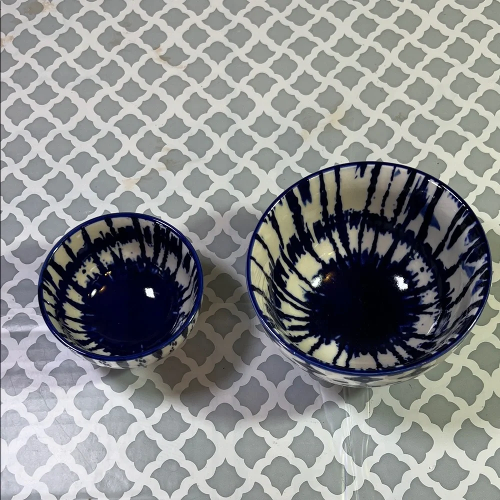 West Elm Blue and White Drip Glaze Ceramic Bowls